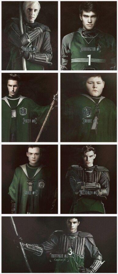 Slytherin Quidditch Team Miles Bletchley Harry Potter, Graham Montague Harry Potter, Draco Quidditch, Graham Montague, Miles Bletchley, Cassius Warrington, Slytherin Guys, Draco Malfoy Quidditch, Vincent Crabbe