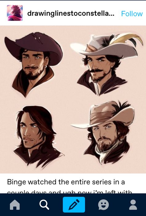 Musketeer Hat Drawing, The Three Musketeers Art, Musketeer Character Design, Three Musketeers Aesthetic, Musketeers Fanart, Aramis The Musketeers, Musketeer Hat, The 3 Musketeers, Musketeers Bbc