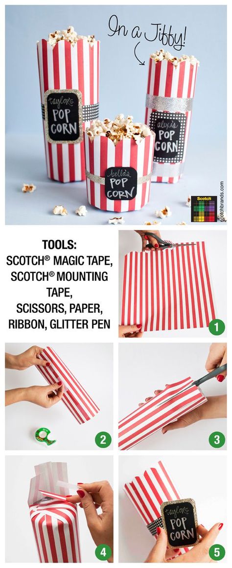 Popcorn baggies Popcorn Bags Ideas, Popcorn Bags Diy, Personalized Popcorn Bags, Kino Box, Outdoor Movie Party, How To Make Popcorn, Diy Popcorn, Popcorn Bag, Party Bowls