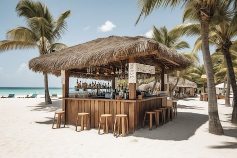 Un bar en la playa con palmeras al fondo... | Premium Photo #Freepik #photo #restaurante-bar #bar #restaurante Premium Photo, Baby Shower, Shower, Bar