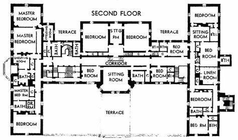 Oheka Castle, Cold Spring Hills, Huntington, NY 2nd Floor Plan Highclere Castle Floor Plan, Castle Floor Plans, Fabulous Homes, Castle Floor Plan, Hotel Floor Plan, Oheka Castle, Upstairs Downstairs, Setting Inspiration, Bloxburg Builds