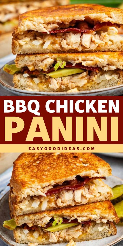 Enjoy this delicious BBQ Chicken Panini for a quick, satisfying lunch! Loaded with shredded chicken, barbecue sauce, bacon, avocado, and American cheese on sourdough bread, this grilled sandwich has the perfect balance of flavors. Ideal for lunch meal ideas that are both easy and tasty! Bbq Chicken Panini, Chicken Barbecue Sauce, Lunch Meal Ideas, Panini Recipes Chicken, Panini Recipe, Chicken Barbecue, Chicken Panini, Panini Maker, Best Vegetable Recipes