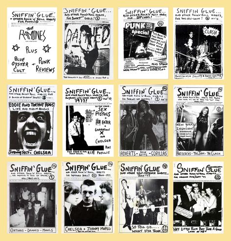 Mark Perry's 'zine Sniffin' Glue. 90s Zines, Music Ephemera, Sniffing Glue, Zine Inspiration, Hipster Accessories, Anarcho Punk, Acid Rock, Music Project, Zine Design