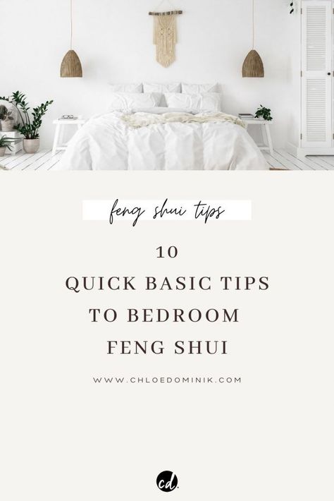 10 Quick Basic Tips To Good Bedroom Feng Shui: The art of Feng Shui provides a lot of good practical tips for home design and thoughts about how we should plan out the furniture. It can be get a bit complicated but here are some basic feng shui ideas to keep in mind for the bedroom that you may find helpful! For design reasons and your personal well being @chloedominik #fengshui #bedroomfengshui #bedroomfengshuiideas #bedroomfengshuitips #fengshuibasicrules #simplefengshuitips Fungshway Bedroom, Feng Shui Living Room Layout, Feng Shui Layout, Feng Shui Bedroom Layout, Feng Shui Home Office, Bedroom Feng Shui, Feng Shui Your Bedroom, Feng Shui Interior, Feng Shui Bedroom Tips