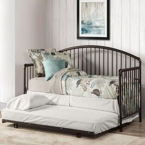 Goshen Rubbed Bronze Metal Trundle Daybed Frame | World Market Trundle Daybed, Metal Daybed With Trundle, Pop Up Trundle, Best Murphy Bed, Daybed Frame, Twin Daybed With Trundle, Rattan Daybed, Spare Bed, Twin Daybed