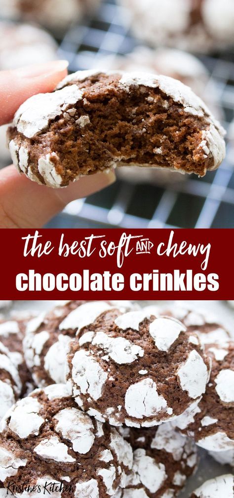 Best Chocolate Crinkle Cookies, Chocolate Crinkles Recipe, Chocolate Crinkle Cookies Recipe, Chocolate Christmas Cookies, Chocolate Chip Shortbread Cookies, Crinkle Cookies Recipe, Chocolate Crinkle, Chocolate Crinkle Cookies, Favorite Cookie Recipe