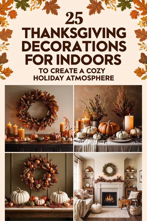 Bring a cozy and festive touch to your home this Thanksgiving with 25 indoor decoration ideas. From elegant table settings to rustic fall accents, these decorations create a warm, inviting space for family and friends. Perfect for embracing the holiday spirit! #ThanksgivingDecor #FallDecor Fall And Christmas Decor, Thanksgiving Decorations For Home, Rustic Table Centerpieces, Ideas For Thanksgiving, Fall And Christmas, Elegant Candle Holders, Warm Color Schemes, Cozy Throw Pillows, Fall Accents