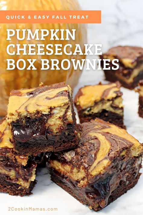 Box Brownie Mix With Pumpkin, Fudgy Pumpkin Brownies, Chocolate Pumpkin Cheesecake Recipe, Brownie Mix Recipes Boxed Easy, Pumpkin Cheesecake Brownies Easy, Pumpkin Brownies With Box Brownies, Pumpkin And Chocolate Desserts, Box Mix Brownies Ideas, Fall Cheesecake Recipes Easy