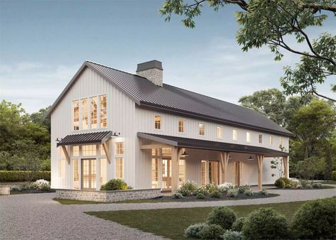 Barndominium Plans: Barndominium Floor Plans & House Plans All White Barndominium, Luxury Barndominium Floor Plans, Barnodium Floor Plans, Gambrel Barndominium, Large Barndominium Floor Plans, White Barndominium Exterior, Barndominium Colors, Affordable Barndominium, Barndominium Pictures