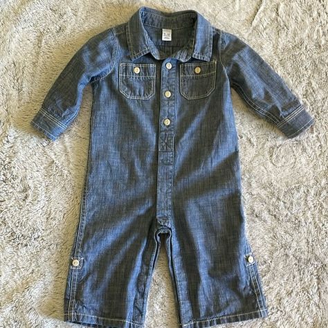 Baby Gap chambray jumpsuit Size 6-12 months Excellent Condition Chambray Romper, Gap Brand, Chambray Jumpsuit, Romper Jumpsuit, Roll Up Sleeves, Baby Gap, Roll Up, Chambray, 12 Months