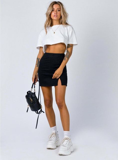 Human Movement Mini Skirt Black | Princess Polly Casual Summer Wedding Dress, Look Hip Hop, Black Mini Skirt Outfit, Festival Outfits Men, Mini Skirt Style, Black Princess, Rock Outfit, Miniskirt Outfits, Mein Style