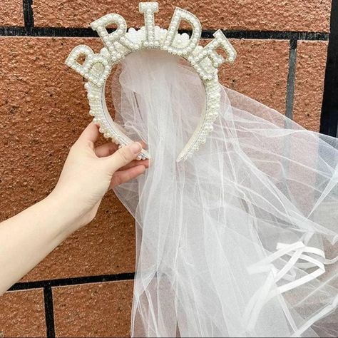 Bachelorette Headband, Party Veil, Headband Veil, Rehearsal Dinner Decorations, Pearl Crown, Bride Crown, Bride Veil, Pearl Bride, Bride Headband