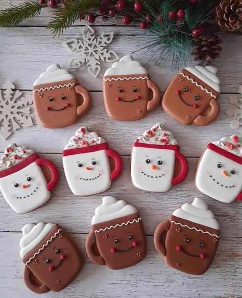 Mug Sugar Cookie, Winter Cookies Decorated, Christmas Cookie Icing, Christmas Cookie Boxes, Christmas Sugar Cookies Decorated, Winter Cookies, Hot Cocoa Cookies, Royal Iced Cookies, Iced Sugar Cookies