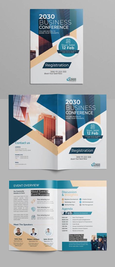 Conference Bi-fold Brochure Template for Adobe Illustrator Conference Brochure Design, Conference Brochure, Bifold Brochure Design, Adobe Illustrator Templates, Pamphlet Template, Event Brochure, Illustrator Template, Bi Fold Brochure, Fold Brochure