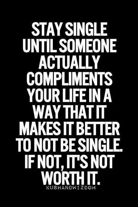 Stay single until someone actually compliments your life in a way that makes it better to not be single.  If not, it's not worth it. Stay Single, Be Single, Single Quotes, E Card, Superwholock, Quotable Quotes, True Words, The Words, Great Quotes