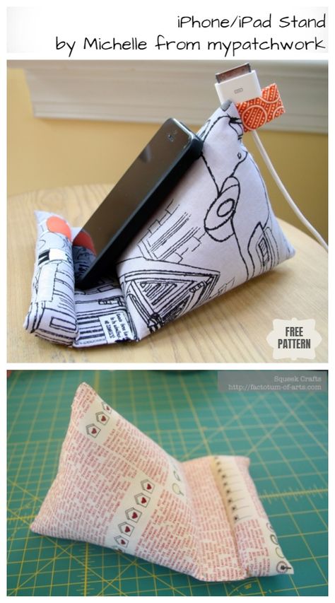 Ipad Rest Pattern, Tablet Stand Diy Sewing, Fabric Phone Holder Pattern, Phone Stand Sewing Pattern, Fabric Cell Phone Holder Free Pattern, Fabric Phone Holder, Office Sewing Projects, Phone Pillow Stand Pattern, Sewing Cell Phone Holder Free Pattern