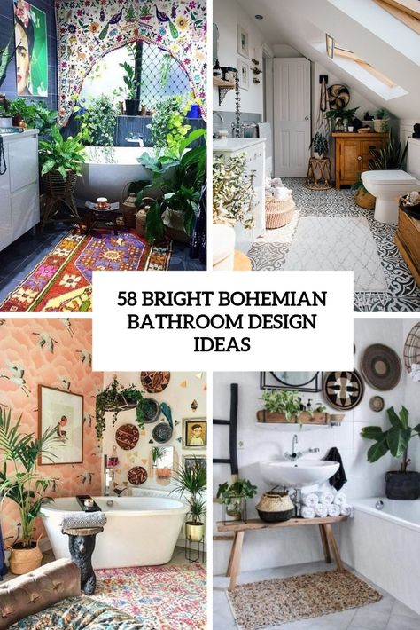 58 Bright Bohemian Bathroom Design Ideas - DigsDigs Boho Chic Bathroom Ideas, Bathroom Inspiration Bohemian, Bohemian Bathroom Design, Colorful Boho Bathroom, Bohemian Bathroom Ideas, Bohemian Bathroom Decor, Colorful Bathrooms, Bathroom Decor Pictures, Boho Bathroom Ideas