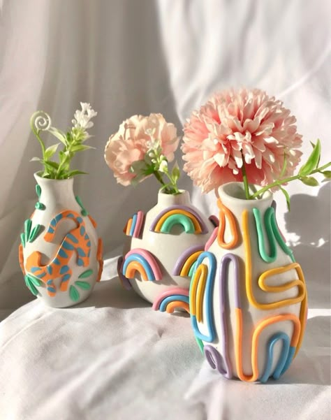 DIY Clay Decorated Bud Vase Kit/ Make Your Own COLOR Bud Vase/ | Etsy Soya Mumu, Tanah Liat, Light Crafts, Adult Crafts, Diy Clay Crafts, Whimsical Decor, Modern Ceramics, Diy Clay, Whimsical Art