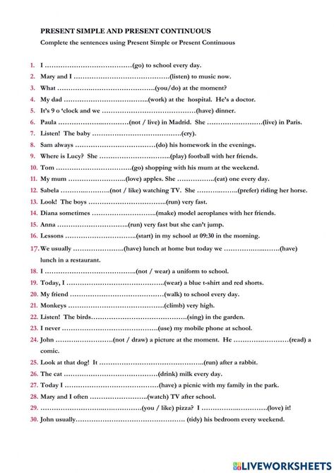 Present Simple Vs Present Continuous, Simple Present Tense Worksheets, Present Continuous Worksheet, Grammar Exercise, English Grammar Exercises, Present Continuous Tense, Simple Present Tense, Present Continuous, Reading Comprehension Lessons