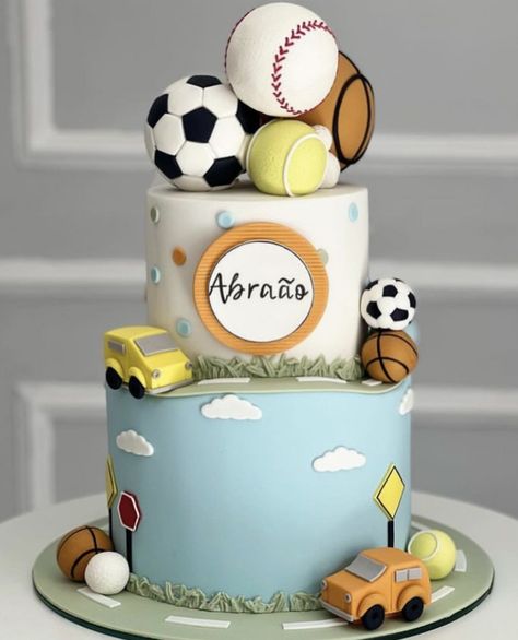 Birthday Cake Ball Theme, Ball Theme Cake 2nd Birthday, Born 2 Ball Birthday Cake, Sport Cakes For Men, Ball Birthday Theme, Ball Theme Cake, Cake Bola, Soccer Birthday Theme, Ball Theme Birthday