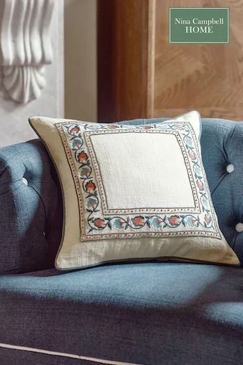 Buy Homeware Ninacampbell Online | Next UK Embroidery On Pillow, Manor Entrance, Bed Setting, Cushion Arrangement, Embroidery Cushion, Cushion Embroidery, Product Styling, Nina Campbell, Embroidered Pillow Covers