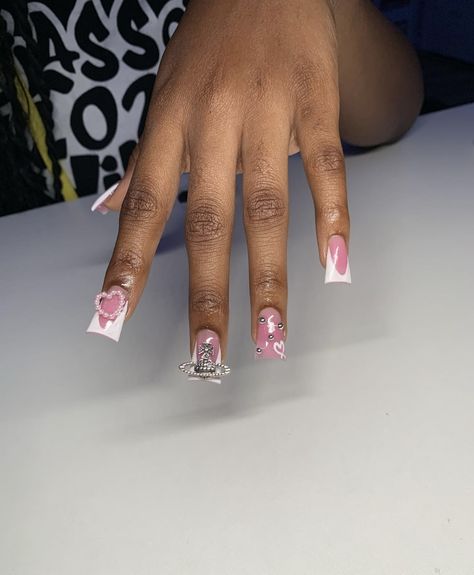 Duck Nails Simple, Glitter Bottom Nails, Fye Nails, Long Square Nails, Pretty Views, French Tip Nail Designs, Duck Nails, Simple Gel Nails, Stiletto Nails Designs