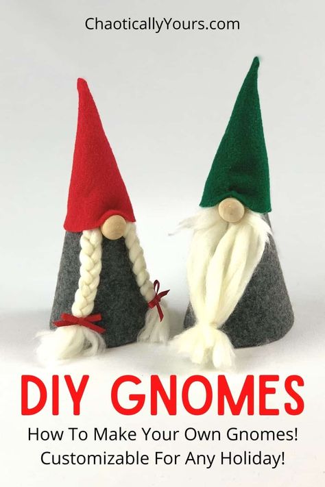 Girl Gnomes Diy How To Make, Christmas Gnomes Diy How To Make, Sewing Fitted Sheets, Gnome Ideas, Diy Gnome, Girl Gnome, Yarn Hair, Gnomes Diy, Cones Crafts