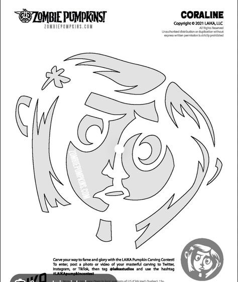 Easy Coraline Pumpkin Carving, Pumkin Carving Ideas Coraline, Coraline Jack O Lantern, Pumpkin Carving Horror Movie, Coraline Pumpkin Stencil, Coraline Stencil, Coraline Template, Pumpkin Carving Outlines, Coraline Svg Free