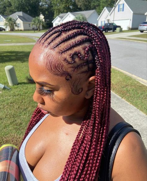 Burgundy Cornrow Braids, Buff Hairstyles, Burgundy Cornrows, Burgundy Fulani Braids, Burgundy Braids For Black Women, Red Fulani Braids, Black Kids Braids, Burgundy Hairstyles, Burgundy Braids