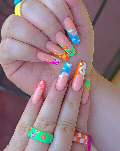 Classy Acrylic, Unghie Nail Art, Hello Nails, Hippie Nails, Colorful Nail, Colorful Nails, Long Acrylic Nails Coffin, Soft Nails, Acrylic Nails Coffin Short