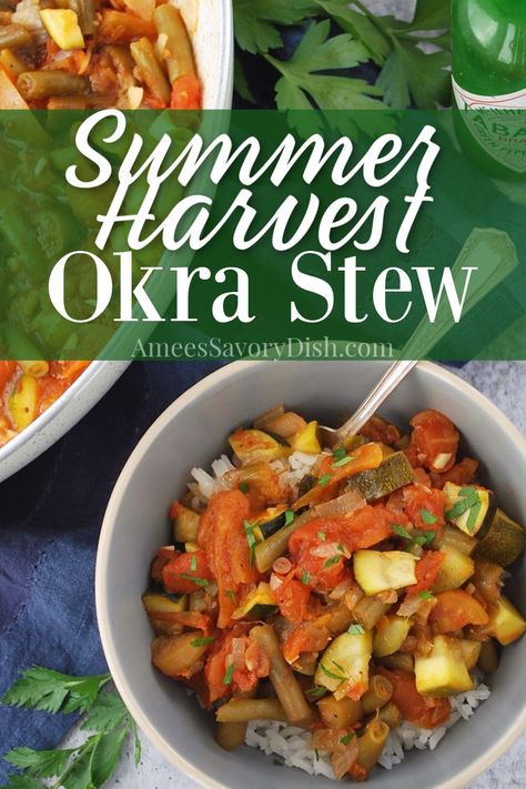 Okra And Tomato Recipe, Chopped Zucchini, Fresh Okra, Roasted Okra, Okra Stew, Okra And Tomatoes, Okra Recipes, Summertime Recipes, Olive Oil Garlic