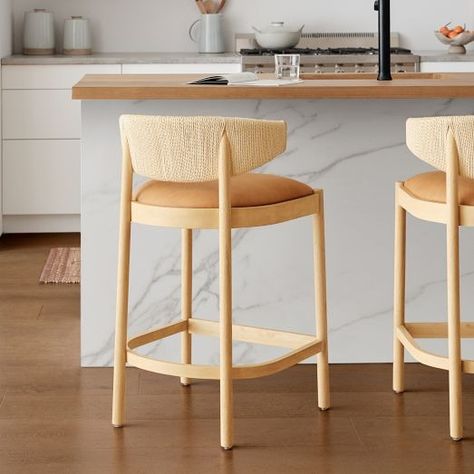 Modern Bar Stools & Counter Stools | West Elm West Elm Bar Stools, Marcus Samuelsson, Counter Stools With Backs, Minimalist Bar, Kitchen Counter Stools, Stools For Kitchen Island, Leather Counter Stools, Modern Stools, Wood Bar Stools