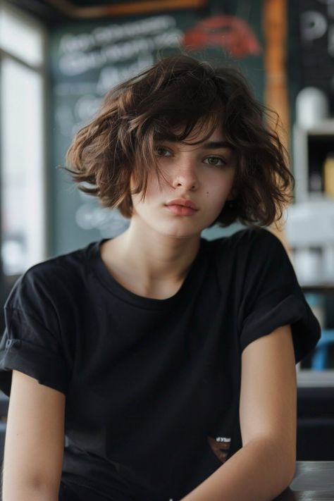 Short Fluffy Hair: 30 Ways to Pull Off This Cute Hair Trend Short Curly Bob Haircuts, Short Fluffy Hair, Curly Bob Haircuts, Brunette Bob, Tousled Bob, Short Curly Bob, Hair Trend, Aesthetic People, Fluffy Hair