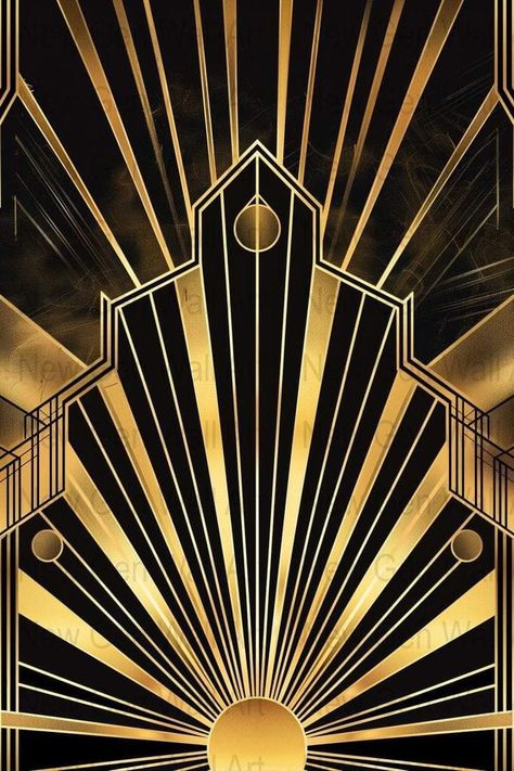 Black And Gold Wall Art, Art Deco Sunburst, Mantle Art, Black And Gold Wall, Dark Deco, Window Paint, Nouveau Illustration, Art Deco Aesthetic, Art Deco Color