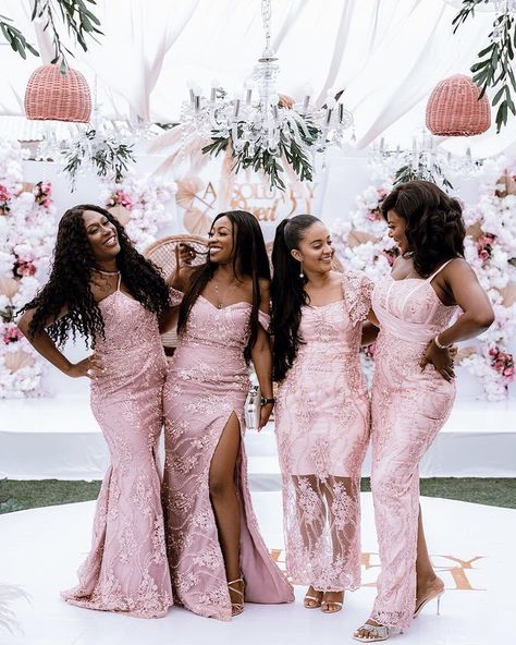 Bridesmaid Dresses Nigerian Wedding, Lace African Dress, African Dress Wedding, Bridesmaids Styles, Wedding Blush Pink, Wedding Planning List, Planning List, Blush Pink Bridesmaid Dresses, Wedding Blush