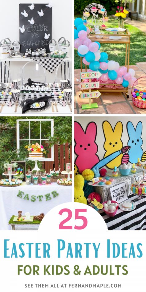 Tons of Spring party ideas to inspire your Easter celebrations, from traditional to modern, breakfast to dessert, and parties for both kids and adults. Get all 22 Easter Party Ideas now at fernandmaple.com! Easter Party Ideas For Teens, Easter Party For Kids Ideas, Easter Family Party Ideas, Easter Friends Party, Easter Family Gathering Ideas, Small Easter Party Ideas, Cute Easter Party Ideas, Daycare Easter Party Ideas, Easter Decorating Ideas For Kids