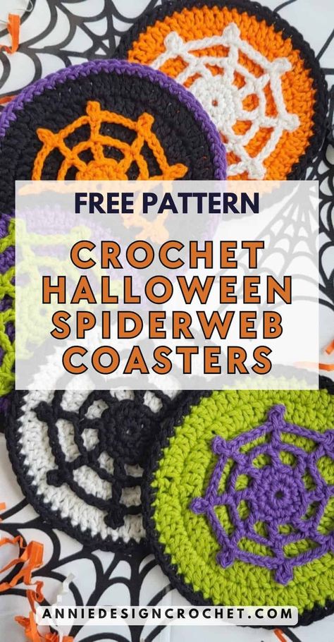 Spooky Halloween Spiderweb Coasters: Free Crochet Pattern - Annie Design Crochet Crochet Spiderweb, Halloween Coasters, Thanksgiving Crochet, Crochet Baby Projects, Coaster Crochet, Etsy Halloween, Crochet Flowers Easy, Crochet Halloween, Design Crochet