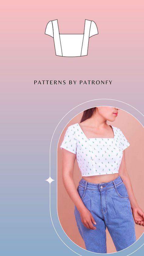 Anahi Crop Top Digital | PDF Sewing pattern | Square neckline crop top | Pattern Digital | 6 SIZES | Instant download A4, US letter. Patronfy Crop Top Pattern, Top Pattern, Square Neckline, Sewing Pattern, Sewing Patterns, Crop Top, Instant Download, Crop Tops, Sewing