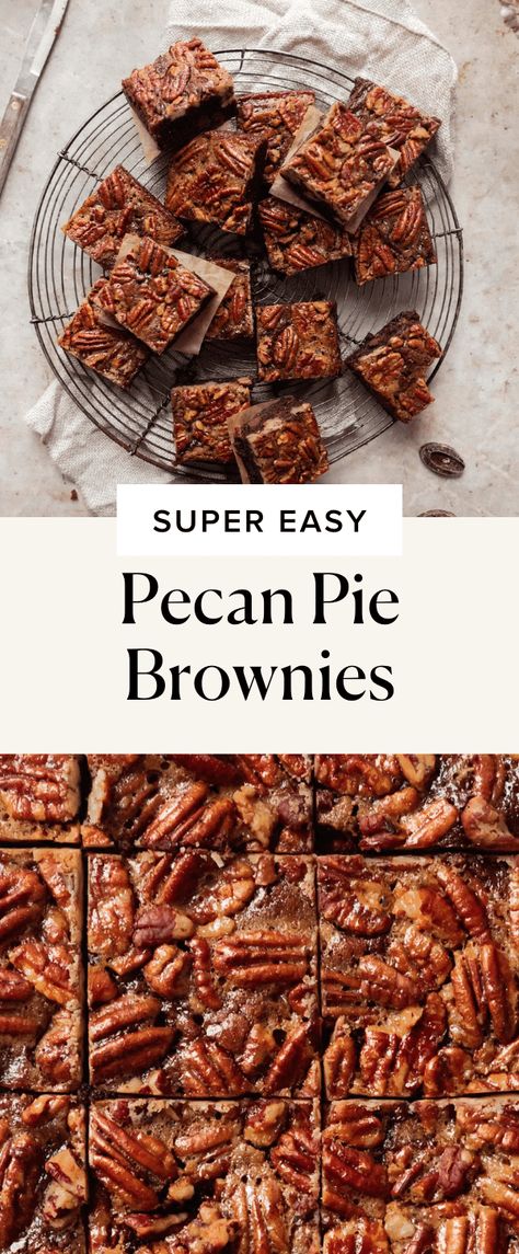 Pecan Dinner Recipes, Pecan Brownie Bars, Baking With Pecans, Pecan Pie Inspired Desserts, Pecan Pie Brownies No Corn Syrup, Pecan Pie Brownies From Scratch, Pecan Dessert Ideas, Easy Pecan Pie Brownies, Peacon Pie Brownies