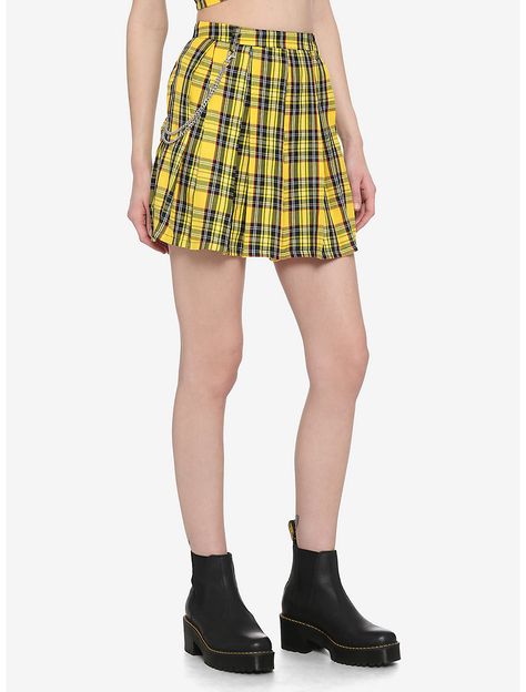 Yellow Plaid Pleated Chain Skirt Cool Clothes For Girls, Skirts Hot, Girls Tennis Skirt, Pleated Skirt Plus Size, Velvet Skater Skirt, Yellow Plaid Skirt, Green Plaid Skirt, Pink Tutu Skirt, School Uniform Skirts