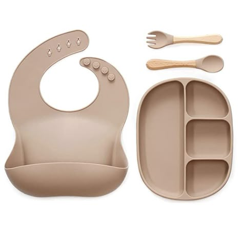 Amazon.com : Ginbear Baby Eating Supplies, Silicone Plates for Baby with Suction, Silicone Baby Bibs, Baby Led Weaning Spoon & Fork, Baby Tableware Set for Toddler, Children, Kid, Girl & Boy(Khaki) : Baby Baby Plates Set, Toddler Plates, Silicone Baby Bibs, Baby Feeding Set, Baby Plates, Baby Bowls, Silicone Bibs, Fork And Spoon, Baby Necessities