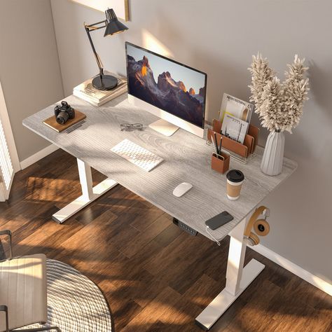 Simple Modern Home Office, Wooden Desks, White Computer Desk, Standing Desk Height, Desk Frame, Desktop Design, Drafting Table, Electric Standing Desk, Adjustable Height Standing Desk