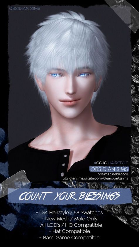 The Sims 4 Cc Hair Gojo, Sims 4 Getou Hair, Gojo Sims4, Gojo Hair Sims 4 Cc, Gojo Satoru Sims 4, Gojo Sims 4, Gojo Sims 4 Cc, Male Sims Hair Cc, Sims 4 Male Alpha Hair