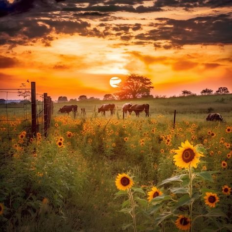 Sunflower Fields, Horse Pictures, Flower Field, Wild Horses, Country Life, Farm Life, Flower Art, Sunflower, Cow