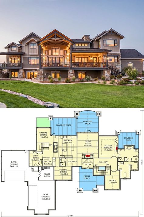 Modern Mountain House Plans, Mansion Plans, House Plans 2 Story, Retirement House Plans, Modern Mountain House, Plan Chalet, Luxury Floor Plans, House Plans Mansion, Two Story House Plans