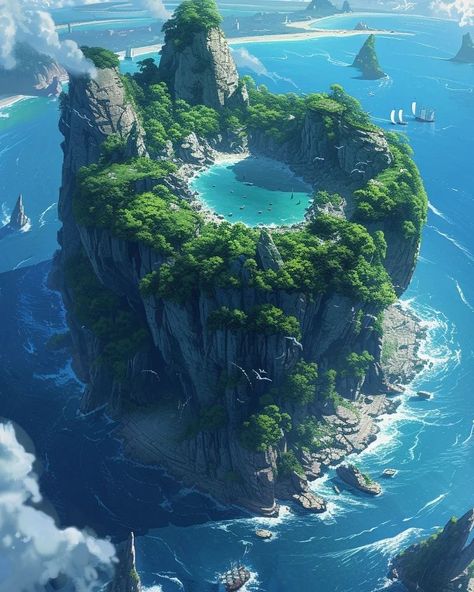 Love this.... #art #aiart #aiartcommunity Mountain Island, Lady Bird Lake, Download Anime, Arte Van Gogh, High Mountain, 다크 판타지, Fantasy City, Fantasy Setting, Fantasy Places