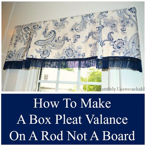 Make an easy box pleat valance on a rod. Follow my step by step tutorial with pictures. Sew or no sew, it's really all about the ironing! Check it out! Valance Window Treatments Diy, Diy Valances, Window Valance Diy, Box Valance, Valences For Windows, Box Pleat Valance, Diy Valance, Valance Patterns, Diy Window Treatments