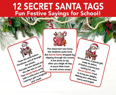 Secret Santa Gift Tags Printable, Secret Santa Poem Tags, Secret Santa School Questionnaire, Work Gifts,  Secret Santa Co-worker tags Secret Santa Notes Ideas, Secret Santa Messages For Coworkers, Secret Santa Tags, Secret Santa Note, Secret Santa Gift Tags, Secret Santa Poems, School Questionnaire, Santa Gift Tags Printable, Festive Candles