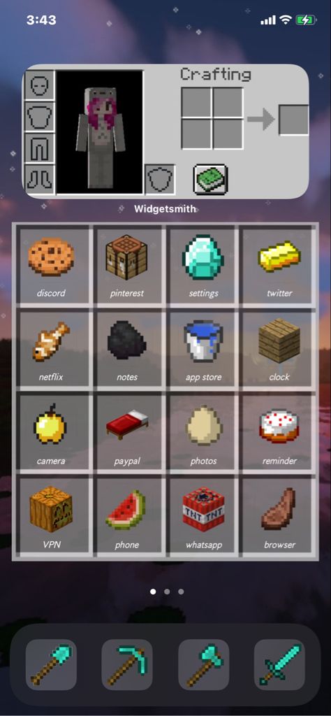 minecraft ios 14 inventory Minecraft Widgets, Icons Minecraft, Minecraft App, Minecraft Ender Dragon, Mc Ideas, Widget Iphone, Phone Widget, 3d Wallpaper Cute, Minecraft Theme