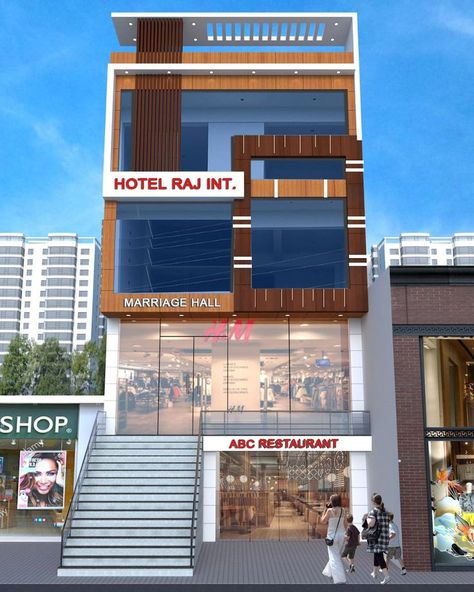 Hotel Exterior Design, Commercial Building Plans, Indian House Exterior Design, Commercial Design Exterior, Retail Design Display, House Outer Design, Hotel Exterior, Facade Architecture Design, Duplex Design